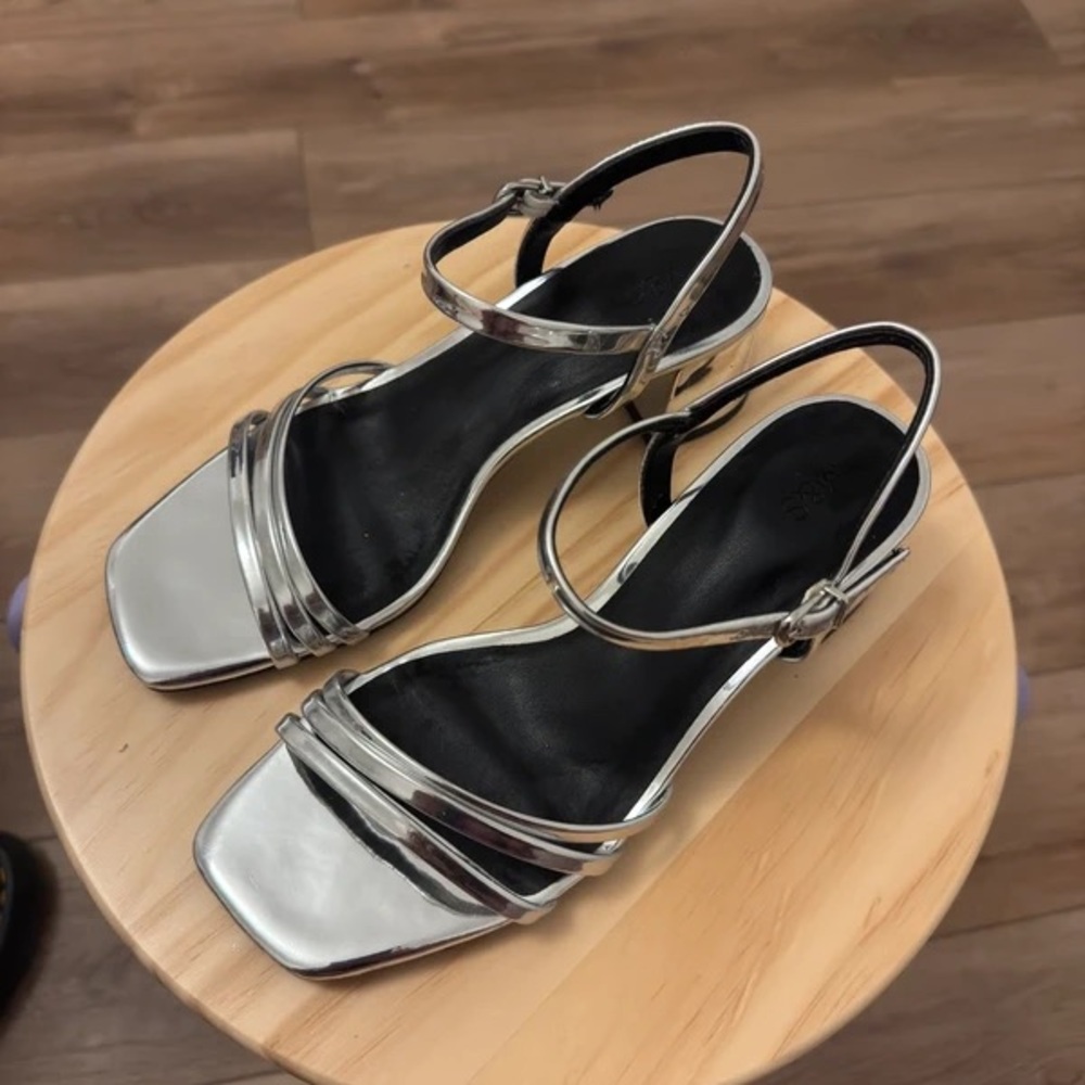 Marks & Spencer Metallic Silver Square-Toe Slingback Heels